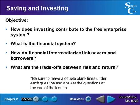 Saving and Investing Objective: