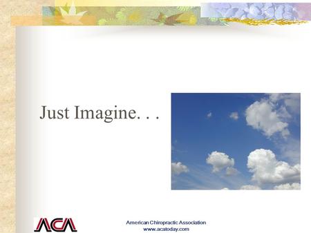 American Chiropractic Association www.acatoday.com Just Imagine...