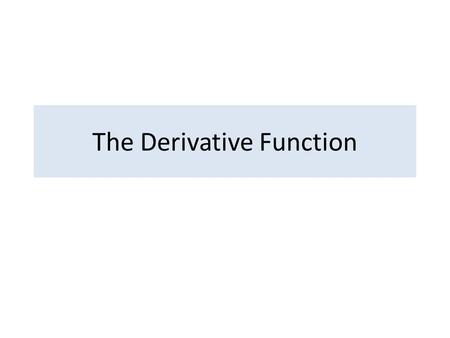The Derivative Function. Warming UP Exercise 7 from Derivative at a Point Consider the graph below. The domain of the function is all the real numbers.
