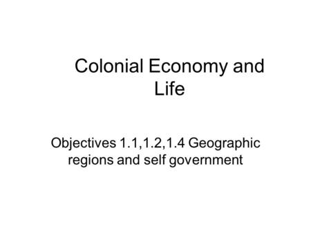 Colonial Economy and Life