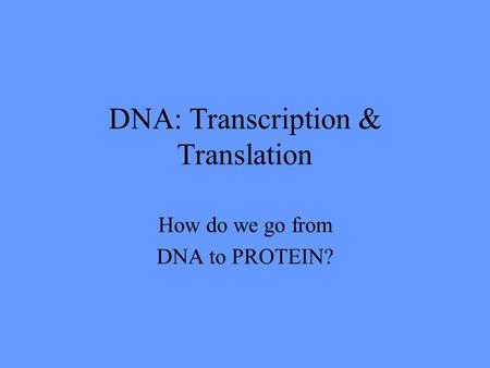 DNA: Transcription & Translation How do we go from DNA to PROTEIN?