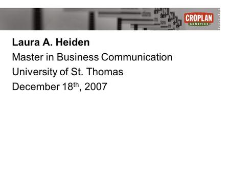 Laura A. Heiden Master in Business Communication University of St. Thomas December 18 th, 2007.