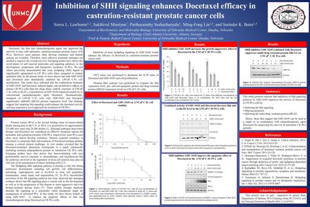 Inhibition of SHH signaling enhances Docetaxel efficacy in castration-resistant prostate cancer cells Sierra L. Lawhorne 1,2, Sakthivel Muniyan 1, Parthasarathy.