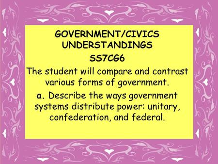 GOVERNMENT/CIVICS UNDERSTANDINGS