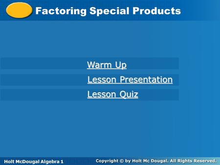 Factoring Special Products
