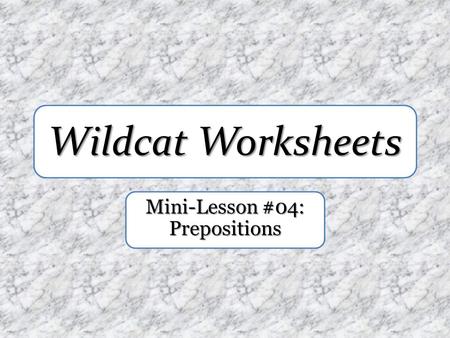 Wildcat Worksheets Mini-Lesson #04: Prepositions.