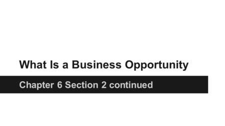 What Is a Business Opportunity Chapter 6 Section 2 continued.