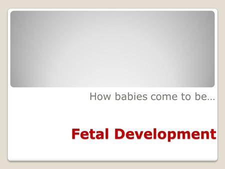 Fetal Development How babies come to be…. An egg goes down the fallopian tube after ovulation; if a sperm makes its way from the vagina through the uterus.