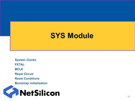 1-1 SYS Module System Clocks FXTAL BCLK Reset Circuit Reset Conditions Bootstrap Initialization.