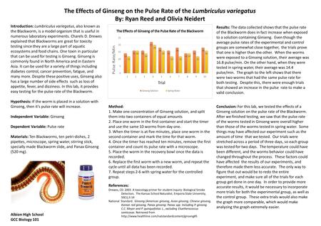 The Effects of Ginseng on the Pulse Rate of the Lumbriculus variegatus