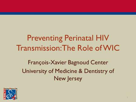 Preventing Perinatal HIV Transmission: The Role of WIC François-Xavier Bagnoud Center University of Medicine & Dentistry of New Jersey 1.