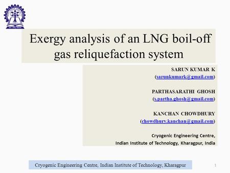 Exergy analysis of an LNG boil-off gas reliquefaction system