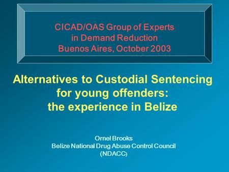 CICAD/OAS Group of Experts in Demand Reduction Buenos Aires, October 2003 Ornel Brooks Belize National Drug Abuse Control Council (NDACC ) Alternatives.