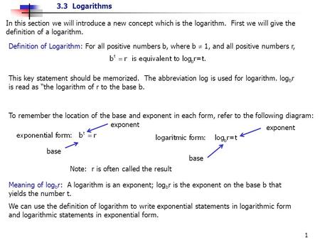 In this section we will introduce a new concept which is the logarithm