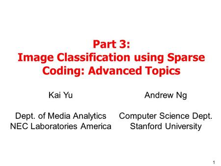 Image Classification using Sparse Coding: Advanced Topics
