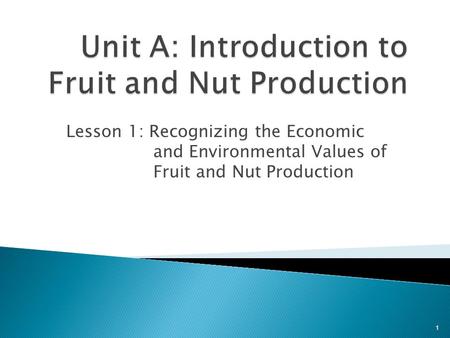 Lesson 1: Recognizing the Economic and Environmental Values of Fruit and Nut Production 1.