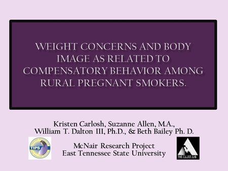 Kristen Carlosh, Suzanne Allen, M.A., William T. Dalton III, Ph.D., & Beth Bailey Ph. D. McNair Research Project East Tennessee State University.