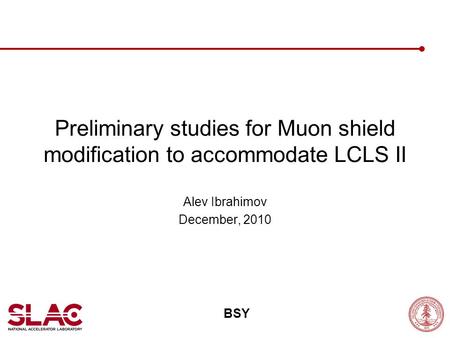 Preliminary studies for Muon shield modification to accommodate LCLS II Alev Ibrahimov December, 2010 BSY.