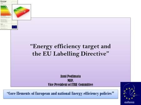 “Energy efficiency target and the EU Labelling Directive” Anni Podimata MEP, Vice President of ITRE Committee “Core Elements of European and national Energy.