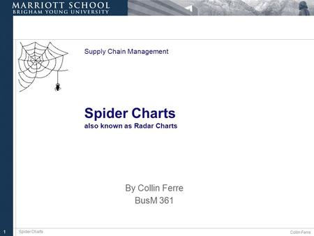 Spider Charts Collin Ferre 1 Supply Chain Management Spider Charts also known as Radar Charts By Collin Ferre BusM 361.