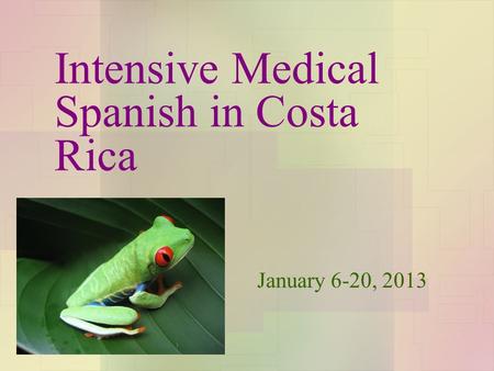 Intensive Medical Spanish in Costa Rica January 6-20, 2013.