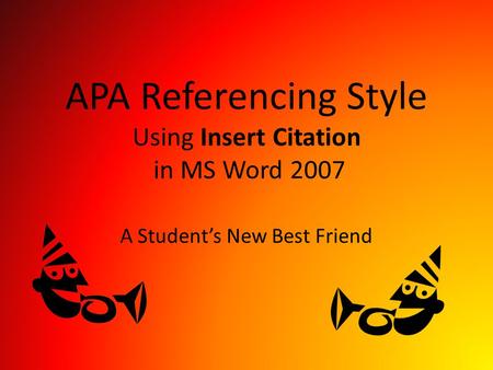 APA Referencing Style Using Insert Citation in MS Word 2007