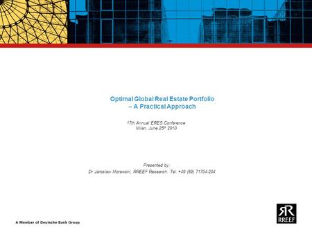 Optimal Global Real Estate Portfolio – A Practical Approach
