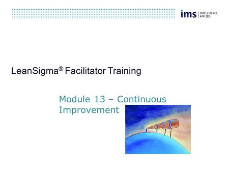 LeanSigma ® Facilitator Training Module 13 – Continuous Improvement.
