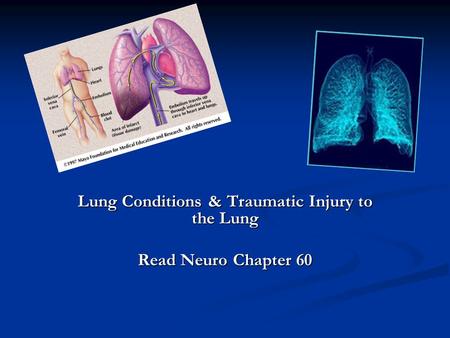 Lung Conditions & Traumatic Injury to the Lung Read Neuro Chapter 60.