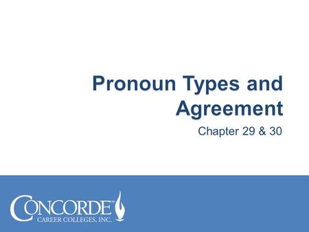 Chapter 29 & 30.  Recognize different pronoun types  Develop sentences with correct pronoun agreement.