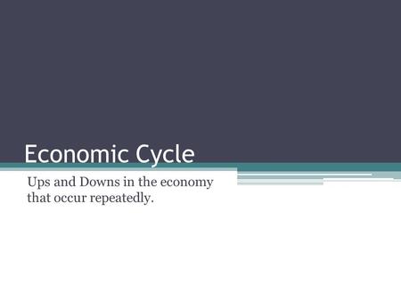 Economic Cycle Ups and Downs in the economy that occur repeatedly.
