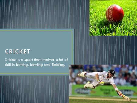 Cricket is a sport that involves a lot of skill in batting, bowling and fielding.
