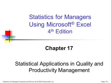 Statistics for Managers Using Microsoft® Excel 4th Edition