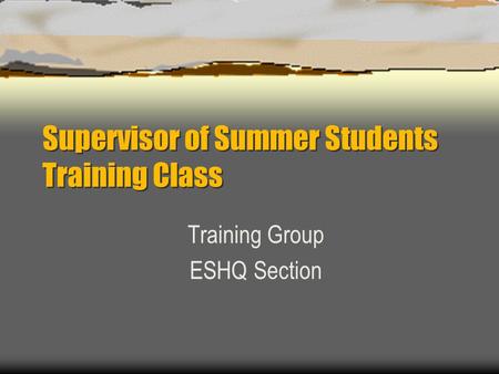 Supervisor of Summer Students Training Class Training Group ESHQ Section.