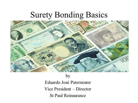 Surety Bonding Basics by Eduardo José Paternoster Vice President – Director St Paul Reinsurance.