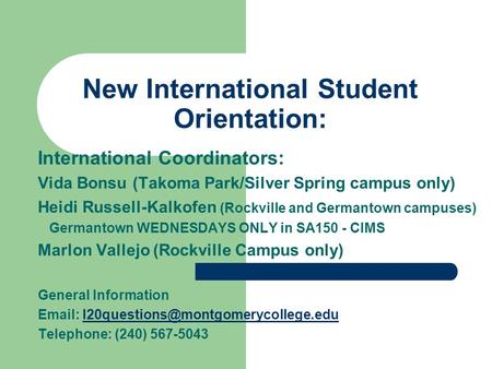 New International Student Orientation: