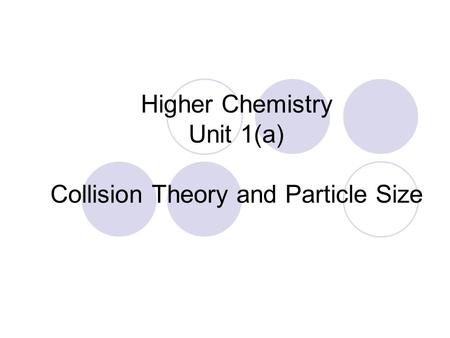 Higher Chemistry Unit 1(a) Collision Theory and Particle Size.
