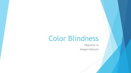 Color Blindness Objective 12 Morgan Gabrysch. Explanation of the Color Blindness Gene  Color blindness is a X-linked trait.  There are two forms of.
