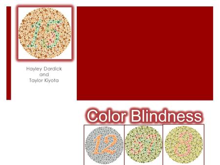 Hayley Dardick and Taylor Kiyota. How is it inherited?  Color blindness is usually inherited and is due to mutations on the X chromosome.  Mutations.