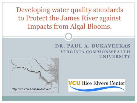 DR. PAUL A. BUKAVECKAS VIRGINIA COMMONWEALTH UNIVERSITY Developing water quality standards to Protect the James River against Impacts from Algal Blooms.