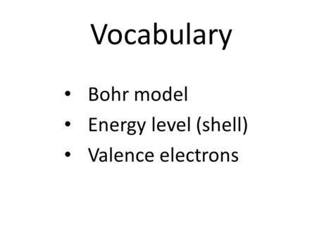 Bohr model Energy level (shell) Valence electrons