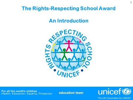 Education team 1 The Rights-Respecting School Award An Introduction.