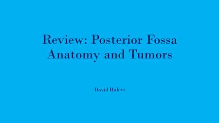 Review: Posterior Fossa Anatomy and Tumors David Halevi.