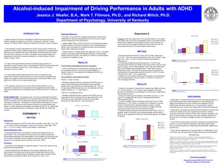 Alcohol-induced Impairment of Driving Performance in Adults with ADHD Jessica J. Weafer, B.A., Mark T. Fillmore, Ph.D., and Richard Milich, Ph.D. Department.