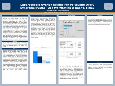 TEMPLATE DESIGN © 2008 www.PosterPresentations.com Laparoscopic Ovarian Drilling For Polycystic Ovary Syndrome(PCOS) – Are We Wasting Women’s Time? Chima.