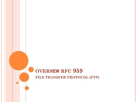 OVER VIEW RFC 959 FILE TRANSFER PROTOCOL (FTP). C ONTENTS  The Ftp Model  Data transfer functions  File transfer functions  Declarative specifications.