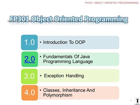 Introduction To OOP 1.0 Fundamentals Of Java Programming Language 2.0 Exception Handling 3.0 Classes, Inheritance And Polymorphism 4.0 1.