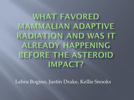 Lehra Bogino, Justin Drake, Kellie Snooks.  Adaptive radiation is the evolution of an animal or plant group into a wide variety of types adapted to specialized.