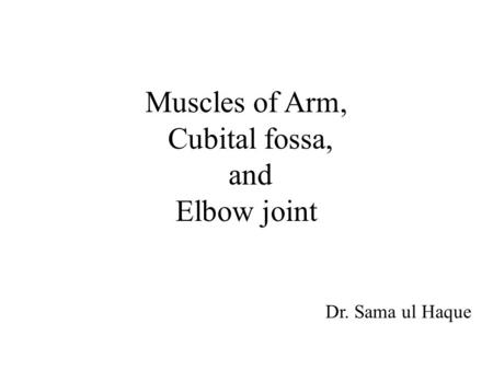 Muscles of Arm, Cubital fossa, and Elbow joint Dr. Sama ul Haque.
