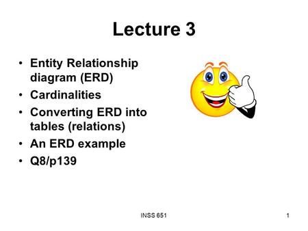 Lecture 3 Entity Relationship diagram (ERD) Cardinalities